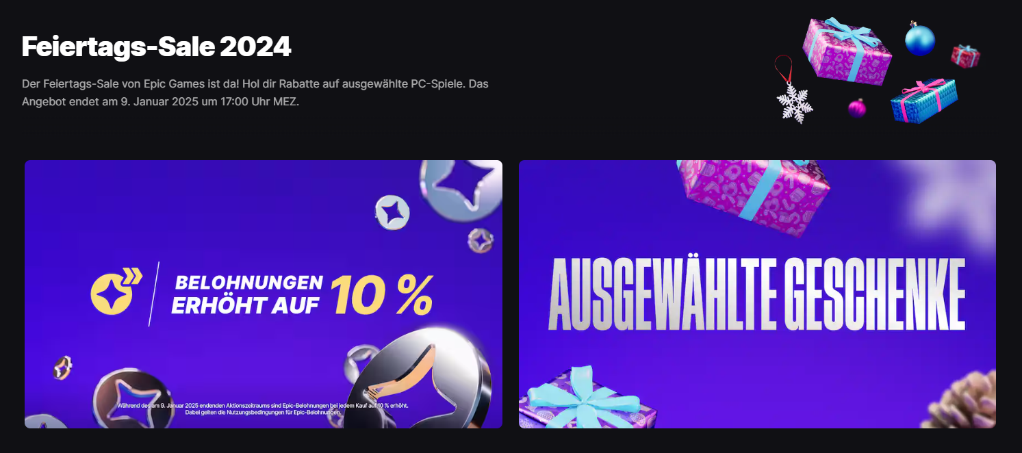 Epic Games Holiday Sale 2024: Große Rabatte und Gratis-Spiele