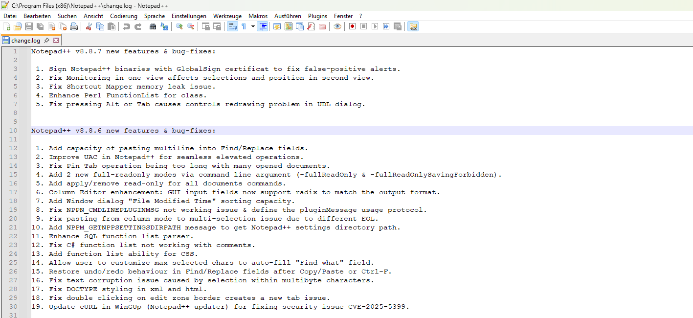 Notepad++ 8.8.7 bringt neue Sicherheitszertifikate und Bugfixes Bild Notepad++ 8.8.7 bringt neue Sicherheitszertifikate und Bugfixes Screenshot Notepad++ 8.8.7 bringt neue Sicherheitszertifikate und Bugfixes Foto