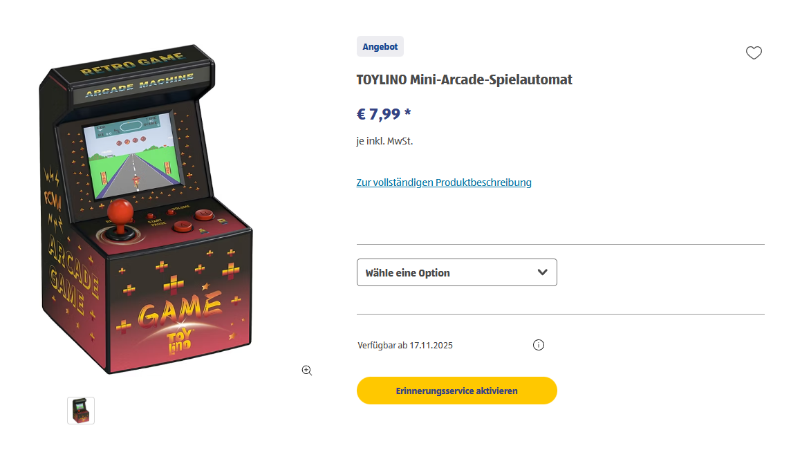 Toylino Mini-Arcade ab 17. November auch bei Aldi Süd Bild Toylino Mini-Arcade ab 17. November auch bei Aldi Süd Screenshot Toylino Mini-Arcade ab 17. November auch bei Aldi Süd Foto