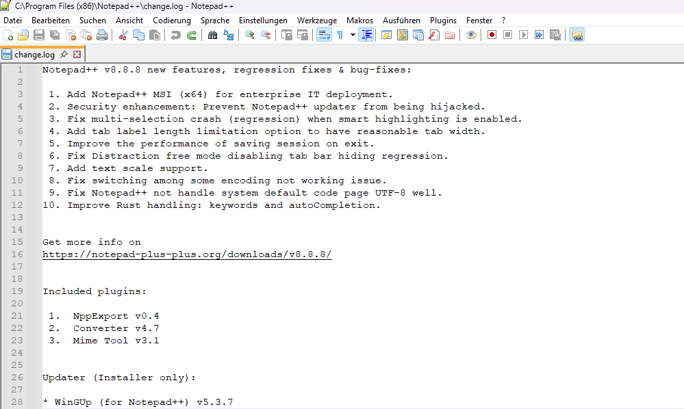 Notepad++ 8.8.8 bringt MSI-Support und wichtige Fixes Bild Notepad++ 8.8.8 bringt MSI-Support und wichtige Fixes Screenshot Notepad++ 8.8.8 bringt MSI-Support und wichtige Fixes Foto