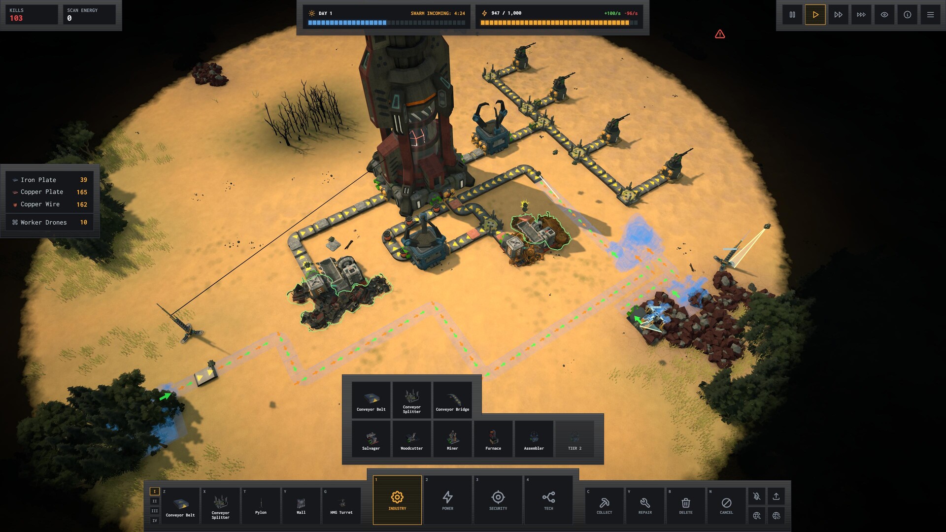 Beltfed angekündigt: Roguelike verbindet Fabrik-Automation und Swarms Screenshot